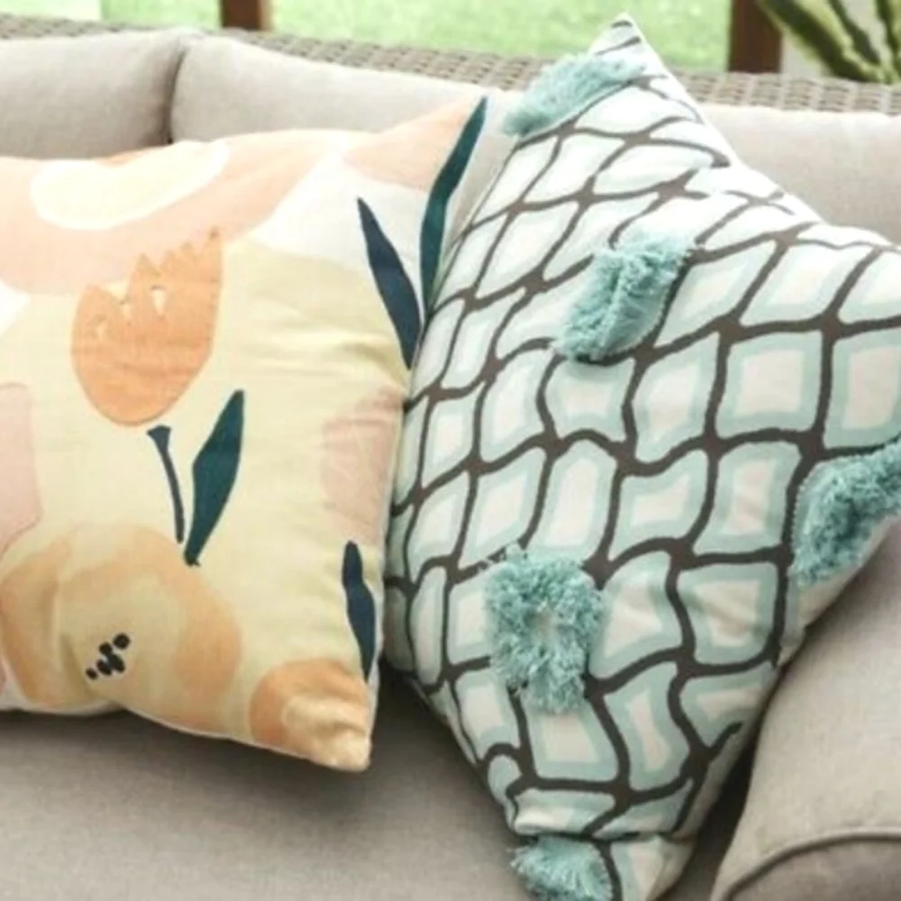 Pier 1 Modern Geometric Teal, Brown Pillow w/Fringe NWT